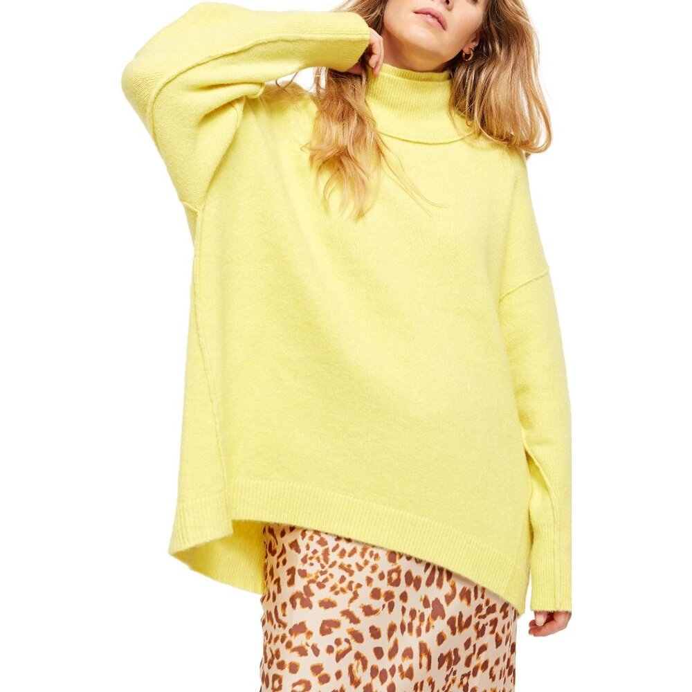 Free People Lime Afterglow Mock Neck Sweater Wool Blend NWT Small